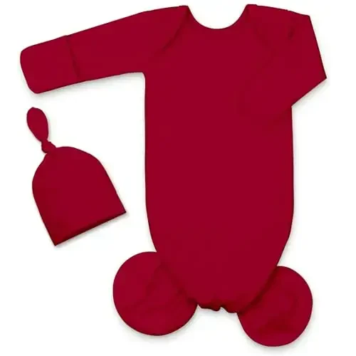 Mikccer Baby Girl Gown 0-6 Months, Super Soft Newborn Sleepers Gown, Long Sleeve Newborns Nightgown for Girls, Baby Girl Outfit Essential with Folding Gloves Hat Set Red - 1