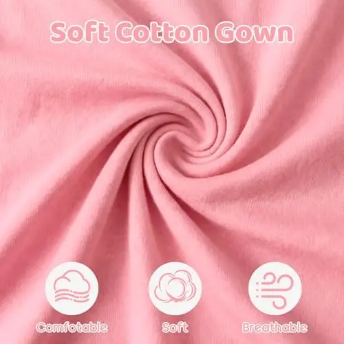 Mikccer Baby Girl Gown 0-6 Months, Super Soft Newborn Sleepers Gown, Long Sleeve Newborns Nightgown for Girls, Baby Girl Outfit Essential with Folding Gloves Hat Set Salmon Powder - 5