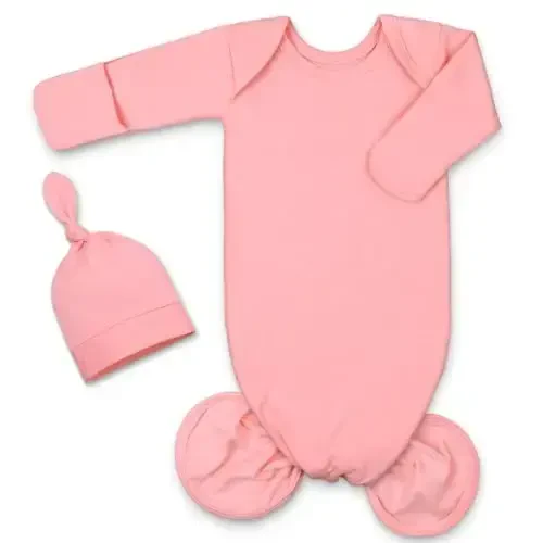 Mikccer Baby Girl Gown 0-6 Months, Super Soft Newborn Sleepers Gown, Long Sleeve Newborns Nightgown for Girls, Baby Girl Outfit Essential with Folding Gloves Hat Set Salmon Powder 
