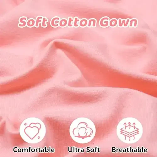 Mikccer Baby Girl Gown 0-6 Months, Super Soft Newborn Sleepers Gown, Long Sleeve Newborns Nightgown for Girls, Baby Girl Outfit Essential with Folding Gloves Hat Set Salmon Powder - 2