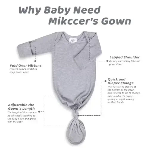 Mikccer Newborn Knotted Baby Gown 0-6 Months, Super Soft Breathable Nightgowns for Babies Girl and Boy, Baby Girls Coming Home Hospital Outfit with Hat Set Mint Green - 5
