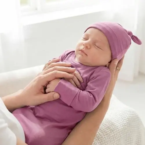 Mikccer Newborn Knotted Baby Gown 0-6 Months, Super Soft Breathable Nightgowns for Babies Girl and Boy, Baby Girls Coming Home Hospital Outfit with Hat Set Rose - 4