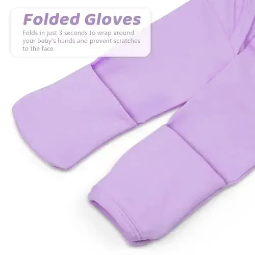 Mikccer Newborn Knotted Baby Gown 0-6 Months, Super Soft Breathable Nightgowns for Babies Girl, Baby Girls Coming Home Hospital Outfit with Hat Set Purple - 2