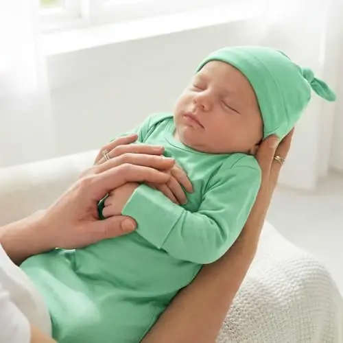 Mikccer Newborn Knotted Baby Gown 0-6 Months, Super Soft Breathable Nightgowns for Babies Girl and Boy, Baby Girls Coming Home Hospital Outfit with Hat Set Mint Green - MIKCCER (1)
