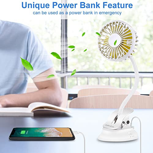 Mikikin Clip on Fan Small Mini Fan, Portable Usb Battery Operated Fan, Rechargeable Baby Stroller Fan, Quiet Personal Desk Fan 3 Speeds Flexible Neck Great for Bed Office Car Dorm Camping Beach, White - 4