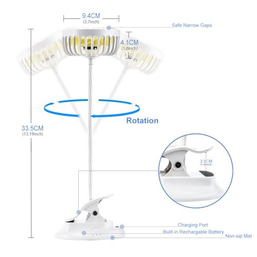 Mikikin Klipsli Küçük Mini Fan, Taşınabilir Usb Pil Ile Çalışan Fan, Şarj Edilebilir Bebek Arabası Fanı, Sessiz Kişisel Masa Fanı 3 Hızlı Esnek Boyun Yatak, Ofis, Araba, Yurt, Kamp, Plaj İçin Mükemmel, Beyaz - 7