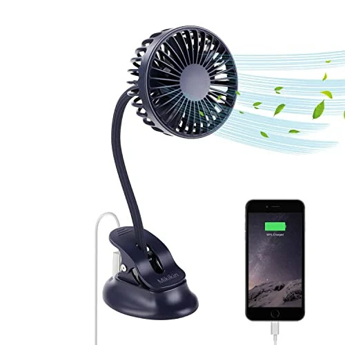 Mikikin Clip on Small Mini Fan, Portable Usb Battery Operated Rechargeable Quiet Personal Desk/ Baby Stroller Fan 3 Speeds Flexible Neck Great for Bed Office Car Dorm Travel Camping Beach - Mikikin