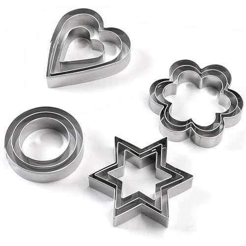 Mikim Mini Cookie Cutters Heart Round Flower Star, 12Pcs Cookie Cutters Shapes Set Stainless Steel Fruit Veggie Cutter, Small Metal Biscuit Cutter Molds for Baking - Mikim