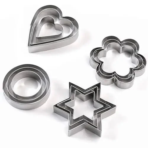 Mikim Mini Cookie Cutters Heart Round Flower Star, 12Pcs Cookie Cutters Shapes Set Stainless Steel Fruit Veggie Cutter, Small Metal Biscuit Cutter Molds for Baking - 1