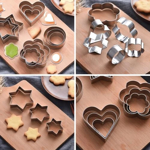 Mikim Mini Cookie Cutters Heart Round Flower Star, 12Pcs Cookie Cutters Shapes Set Stainless Steel Fruit Veggie Cutter, Small Metal Biscuit Cutter Molds for Baking - 3