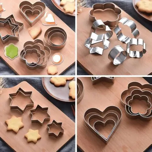 Mikim Mini Cookie Cutters Heart Round Flower Star, 12Pcs Cookie Cutters Shapes Set Stainless Steel Fruit Veggie Cutter, Small Metal Biscuit Cutter Molds for Baking - 3