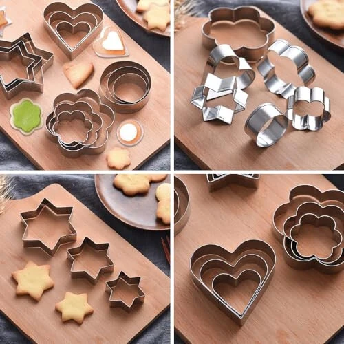 Mikim Mini Cookie Cutters Set Heart Round Flower Star Shapes, 12Pcs Stainless Steel Fruit Veggie Cutter, Small Metal Biscuit Molds for Baking - 3