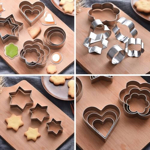 Mikim Mini Cookie Cutters Set Heart Round Flower Star Shapes, 12Pcs Stainless Steel Fruit Veggie Cutter, Small Metal Biscuit Molds for Baking - 3