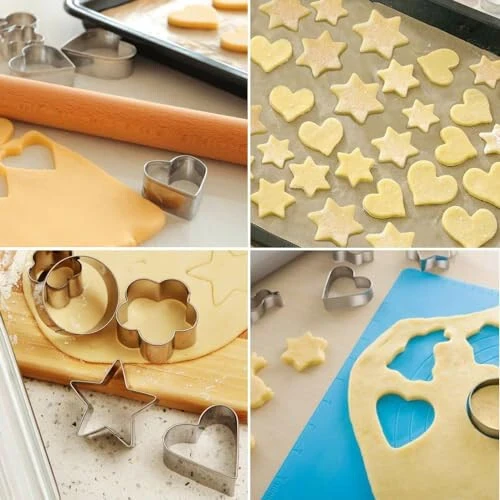 Mikim Mini Cookie Cutters Set Heart Round Flower Star Shapes, 12Pcs Stainless Steel Fruit Veggie Cutter, Small Metal Biscuit Molds for Baking - 5