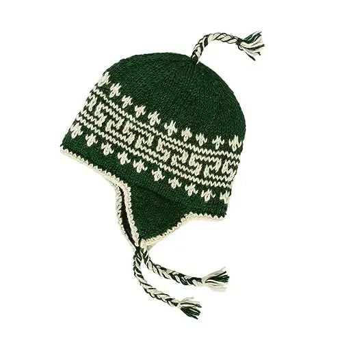 Hand Knit Sherpa Wool Hat with Micro Fleece Lining and Ear Flaps, Handmade Winter Toque, Christmas Beanie, Made in Nepal - 1