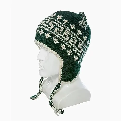 Hand Knit Sherpa Wool Hat with Micro Fleece Lining and Ear Flaps, Handmade Winter Toque, Christmas Beanie, Made in Nepal - 2