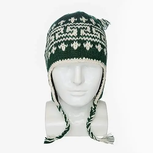 Hand Knit Sherpa Wool Hat with Micro Fleece Lining and Ear Flaps, Handmade Winter Toque, Christmas Beanie, Made in Nepal - 3
