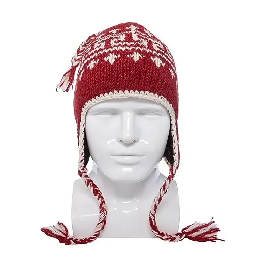 Hand Knit Sherpa Wool Hat with Micro Fleece Lining and Ear Flaps, Handmade Winter Toque, Christmas Beanie, Made in Nepal - 3