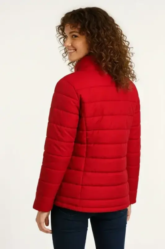 Mikro Su İtici Kapitone Baskılı Astarlı Fermuarlı Bomber Mont - Kırmızı - 2