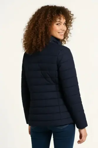 Mikro Su İtici Kapitone Baskılı Astarlı Fermuarlı Bomber Mont - Lacivert - BÜYÜKBEDENIZ (1)