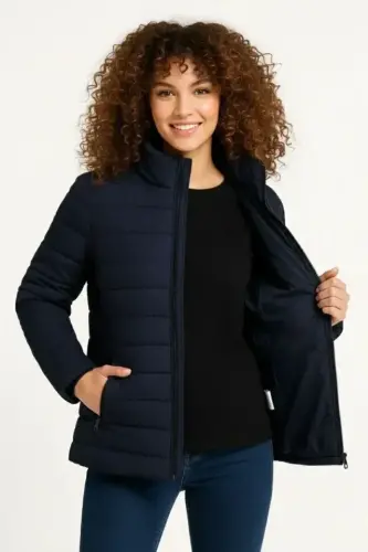 Mikro Su İtici Kapitone Baskılı Astarlı Fermuarlı Bomber Mont - Lacivert - 3