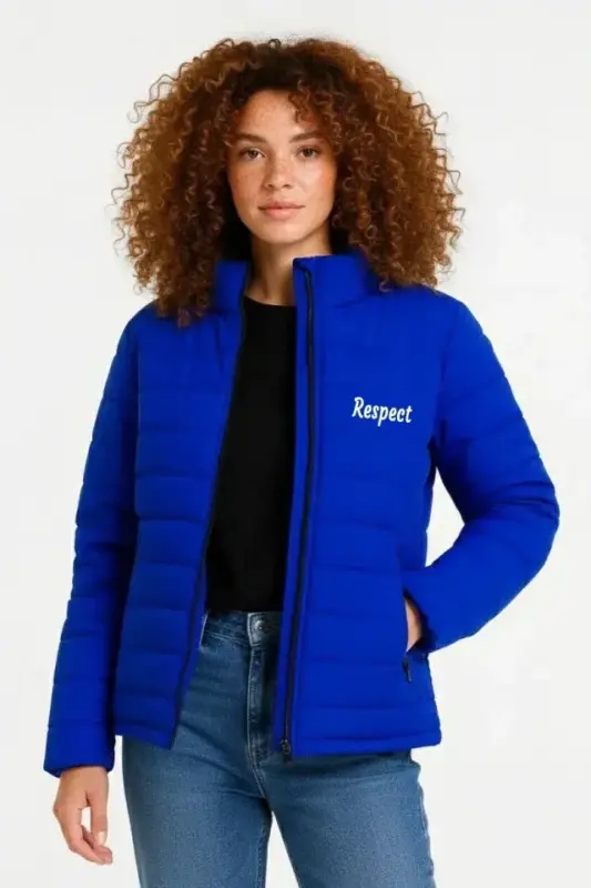 Mikro Su İtici Kapitone Baskılı Astarlı Fermuarlı Bomber Mont - Saks Mavisi - BÜYÜKBEDENIZ