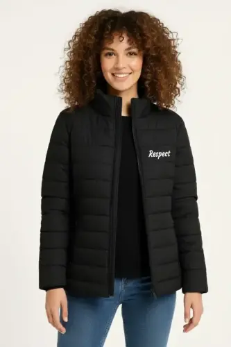 Mikro Su İtici Kapitone Baskılı Astarlı Fermuarlı Bomber Mont - Siyah - 3