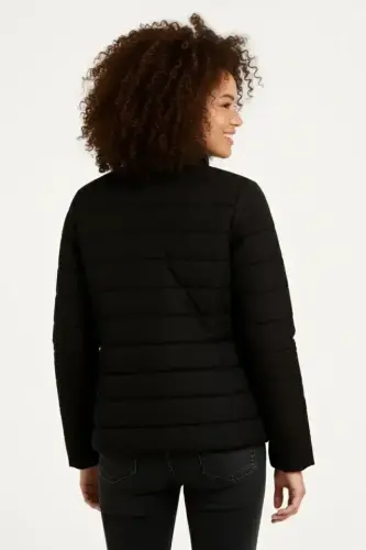 Mikro Su İtici Kapitone Baskılı Astarlı Fermuarlı Bomber Mont - Siyah - BÜYÜKBEDENIZ (1)