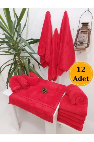 12'li Mikrofiber Kuaför Havlusu Kırmızı 50x90 | Boya Tutmayan Profesyonel Havlu Seti - Kırmızı - MEF COLLECTION (1)