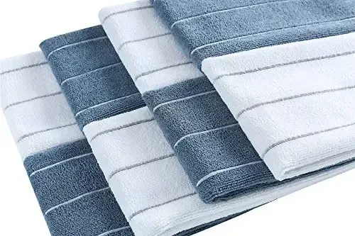 Microfiber Kitchen Towels - Super Absorbent, Soft and Solid Color Dish Towels, 8 Pack (Stripe Designed Blue and White Colors), 26 x 18 Inch - 4