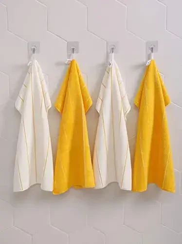 Microfiber Kitchen Towels - Super Absorbent, Soft and Solid Color Dish Towels, 8 Pack (Stripe Designed Yellow and White Colors), 26 x 18 Inch (Yellow) - 7