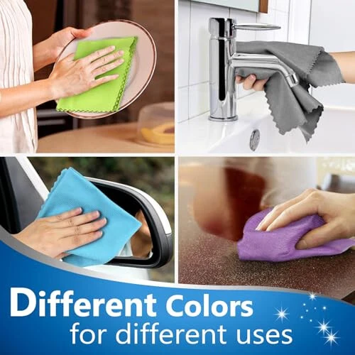 Microfiber Cleaning Cloth Glass Window Stainless Steel Mirror Polishling Rags Eyeglass Windshield Household Nano Sparkle Cloth Lint Free Cloth Cleaning Supplies Shiny Wipes, Pack of 8, 16
