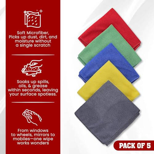Microfiber Cleaning Cloths - 5 Pack, 16