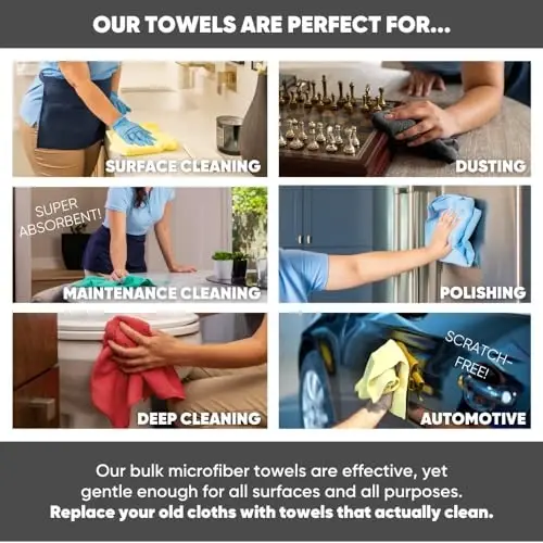 Microfiber Wholesale All Purpose Microfiber Towels - 50 Pack - Reusable Wash Cloths, Dust, Kitchen, Car, Shop Rags for Cleaning (White) - 5