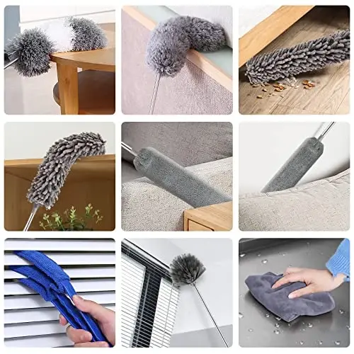 Mikrofiber Toz Alma Seti (11 ADET) - Uzatılabilir Saplı (90-250 cm) Yıkanabilir Toz Bezi, Tavan, Vantilatör, Mobilya Temizliği için - 6
