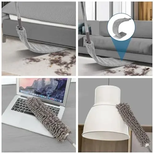 Microfiber Duster, 4PCS with Extension Pole(Stainless Steel) 30 to 100 Inches, Reusable Bendable Dusters, Washable Lightweight Dusters for Cleaning Ceiling Fan, High Ceiling, Blinds, Furniture, Cars - 5