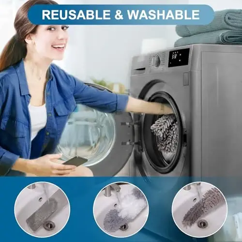 Microfiber Duster, 4PCS with Extension Pole(Stainless Steel) 30 to 100 Inches, Reusable Bendable Dusters, Washable Lightweight Dusters for Cleaning Ceiling Fan, High Ceiling, Blinds, Furniture, Cars - 6