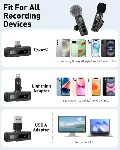 Микрофон-петличка USB C беспроводной мини-микрофон для телефона/планшета/ПК с Android Type-C для видеозаписи Зажимные микрофоны с вращающимся зажимом и записью шумоподавления, идеально подходит для Vlog Tiktok Youtube создателя подкастов - 4