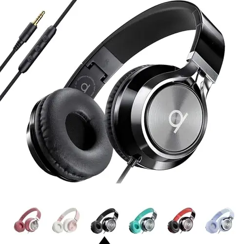 ARTIX CL750 Wired Headphones with Mic & Volume Control — Noise Isolating On-Ear Headphones for Computer and Laptop Wired, Plug in Corded Headphone Over Ear with Wire (Foldable, Aux Jack 3.5mm) 