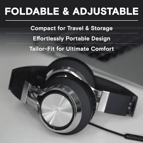 ARTIX CL750 Wired Headphones with Mic & Volume Control — Noise Isolating On-Ear Headphones for Computer and Laptop Wired, Plug in Corded Headphone with Wire (Foldable, Aux Jack 3.5mm) - 4