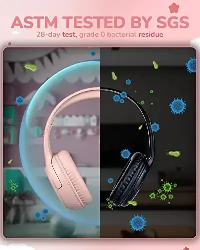 Mikrofonli bolalar uchun naushniklar, katlanadigan stereo chalkashmas 3,5 mm jack simli quloqchinlar bolalar/o‘smirlar/o‘g‘il bolalar/qizlar/smartfonlar/maktab/Kindle/samolyotda sayohat/planshet (pushti) - 3