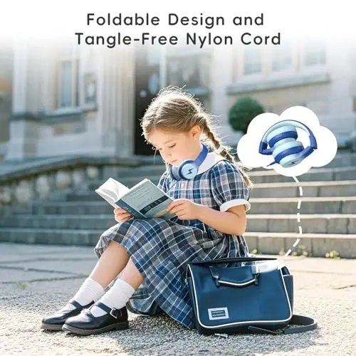 Candy Bila Kids Wired Headphones for Kids with Microphone, 85/94dB Volume Limiter Headphones for Girls Boys, Light Blue - 5