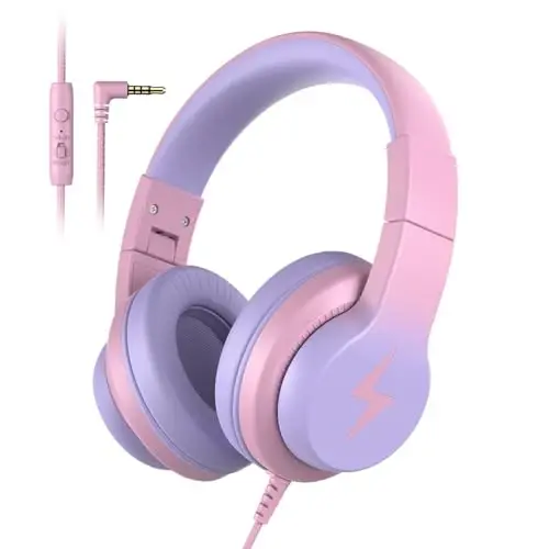 Candy Bila Kids Wired Headphones for Kids with Microphone, 85/94dB Volume Limiter Headphones for Girls Boys, Light Purple - CANDY BILA