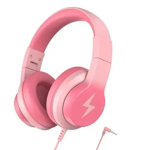 Candy Bila Kids Wired Headphones for Kids with Microphone, 85/94dB Volume Limiter Headphones for Girls Boys, Light Pink - CANDY BILA