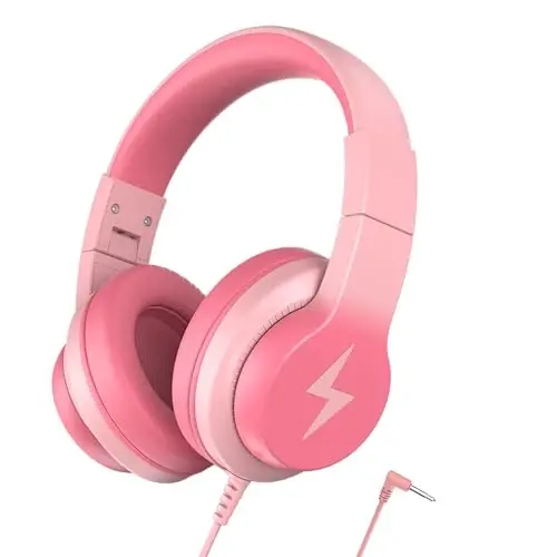 Candy Bila Kids Wired Headphones for Kids with Microphone, 85/94dB Volume Limiter Headphones for Girls Boys, Light Pink - 1