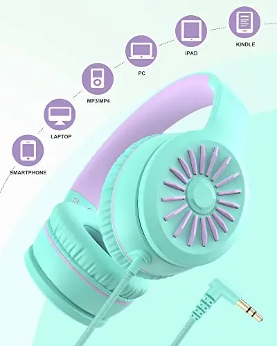 ELECDER i45 On-Ear Headphones with Microphone - Foldable Stereo Bass Headphones with No-Tangle 1.5M Cord, 3.5MM Jack, Portable Wired Headphones for School/Kids/Teens/Smartphones/Travel/Tablet - Green - 5