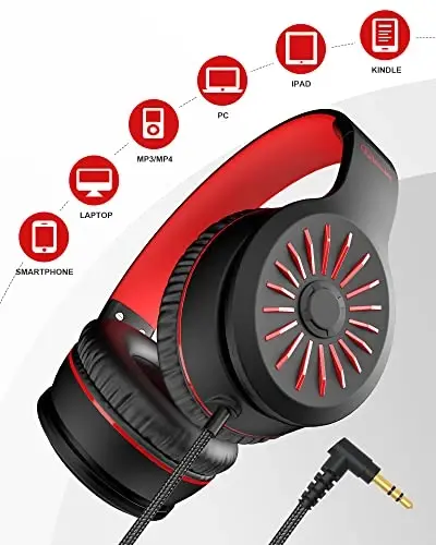 ELECDER i45 On-Ear Headphones with Microphone - Foldable Stereo Bass Headphones with No-Tangle 1.5M Cord, 3.5MM Jack, Portable Wired Headphones for School/Kids/Teens/Smartphones/Travel/Tablet - Red - 5
