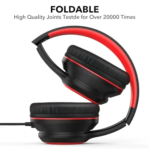 JOMILIN RORSOU R10 Over-Ear Headphones with Microphone, Lightweight Folding Stereo Bass Headset with 1.5M No-Tangle Cord, Portable Wired Headphones for Smartphone Tablet Computer MP3 / 4 (Black) - 3