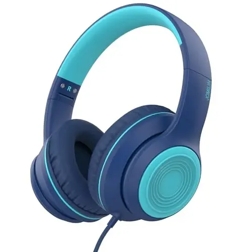 JOMILIN A8 Wired Over-Ear Headphones with Microphone, Lightweight Folding Portable Headset with 1.5M No-Tangle Cord, 3.5mm Plug in Headphones for Smartphone Tablet Computer MP3 / 4 (Blue) 