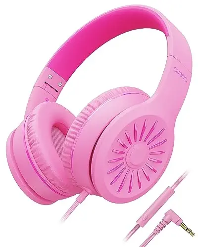 NIVAVA Wired Headphones with Microphone, K16 On-Ear Headphones for Kids with 3.5MM Jack, Foldable Stereo Bass Headphone for Teens SchoolModazoneKindle, Fire, Chromebook, Tablet (Pink Red) - NIVAVA